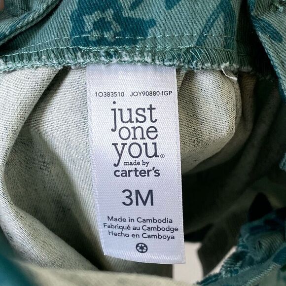 Baby Girl Carter’s Just One You Green Floral Pinafore Overall Dress Size 3M - Picture 3 of 4